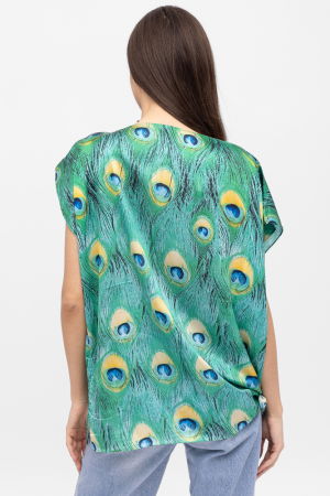 Bluza de vara tip poncho din matase cu imprimeu coada de paun [1]
