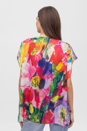 Bluza de vara tip poncho din matase cu imprimeu floral pensulat [1]