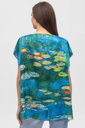 Bluza de vara tip poncho din matase cu imprimeu reproducere dupa " Nuferii" de Claude Monet [1]
