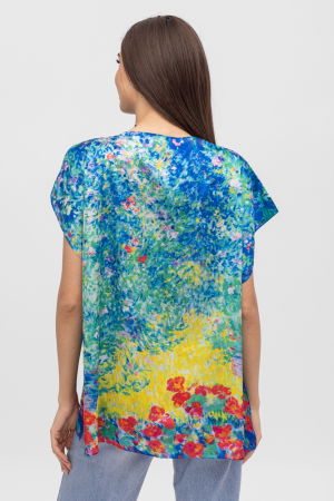 Bluza de vara tip poncho din matase cu imprimeu pictural [1]