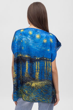 Bluza de vara tip poncho din matase cu reproducere dupa " Noapte Instelata deasupra Rhonului" de Claude Monet [1]