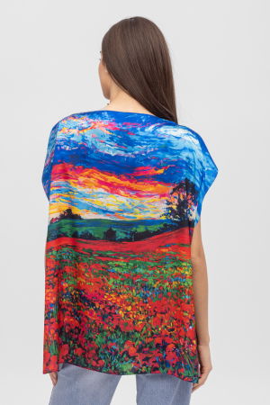 Bluza de vara tip poncho din matase imprimata cu reproduceri dupa picturi celebre cu motive florale [1]