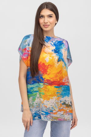 Îmbrăcăminte - Bluza de vara tip poncho din matase imprimata cu reproduceri dupa picturi celebre