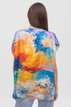 Bluza de vara tip poncho din matase imprimata cu reproduceri dupa picturi celebre [1]