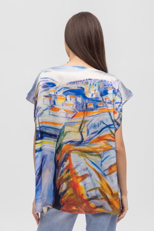 Bluza de vara tip poncho din matase imprimata cu reproducere dupa picturi celebre [1]