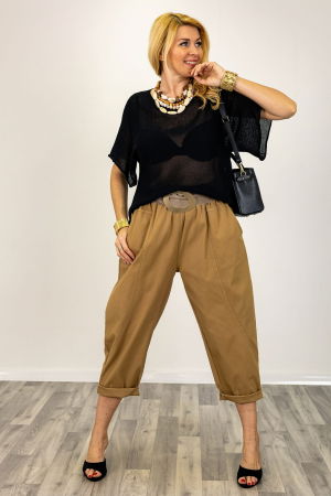 Pulovere - Bluza din bumbac tricotat cu maneca scurta kimono, negru