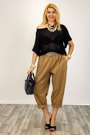 Bluza din bumbac tricotat cu maneca scurta kimono, negru [1]