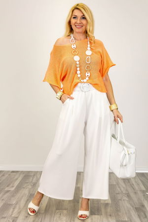 Bluza din bumbac tricotat cu maneca scurta kimono, portocaliu [5]