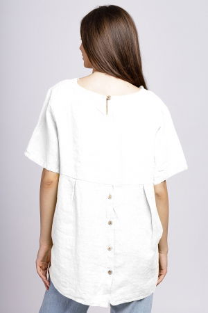 Bluza din in alba, asimetrica, cu nasturi pe spate [2]