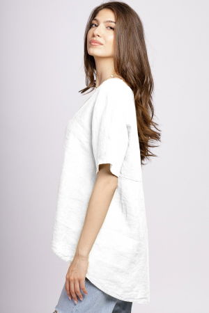 Bluza din in alba, asimetrica, cu nasturi pe spate [1]