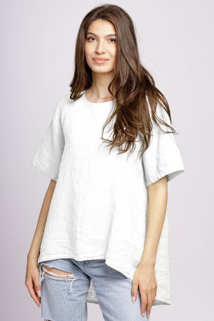 Bluze din In - Bluza din in alba, asimetrica, cu nasturi pe spate