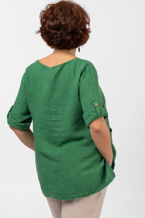 Bluza din in verde, asimetrica, cu siret pe fata [4]