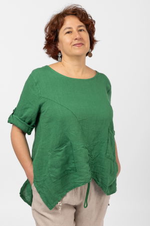 Bluza din in verde, asimetrica, cu siret pe fata [1]