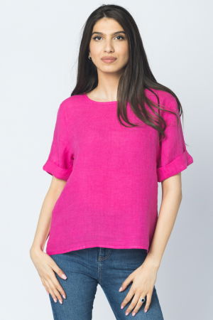 Bluze din In - Bluza din in fucsia cu nasturi pe spate
