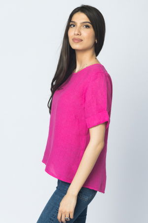 Bluza din in fucsia cu nasturi pe spate [1]