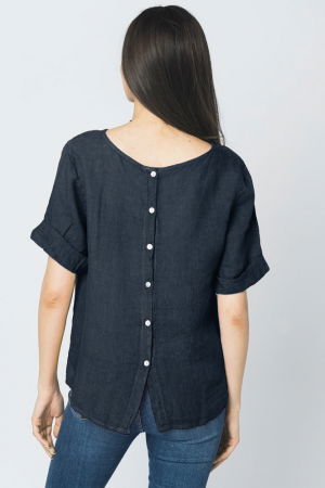 Bluza din in bleumarin cu nasturi pe spate [2]