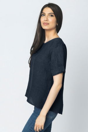 Bluza din in bleumarin cu nasturi pe spate [1]