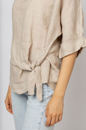 Bluza din in bej masura mare cu nod pe talie [1]