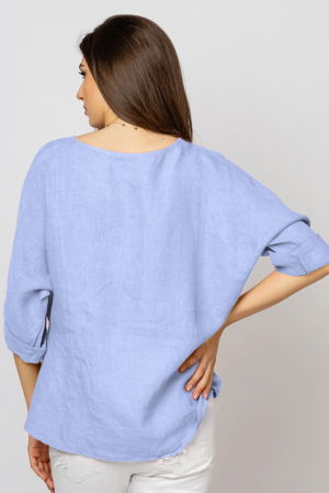 Bluza din in bleu masura mare cu nod pe talie [3]