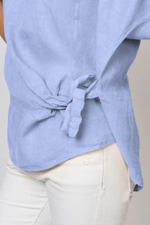 Bluza din in bleu masura mare cu nod pe talie [2]