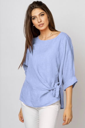 Bluza din in bleu masura mare cu nod pe talie [1]