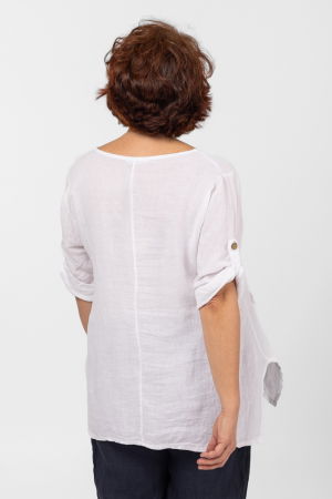 Bluza din in alba, asimetrica, cu siret pe fata [2]