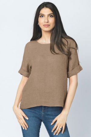 Bluze din In - Bluza din in camel cu nasturi pe spate