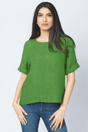 Bluze din In - Bluza din in verde olive cu nasturi pe spate