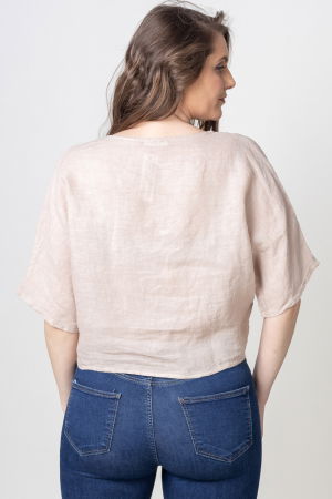 Bluza din in cu nod si decolteu in V, bej [2]