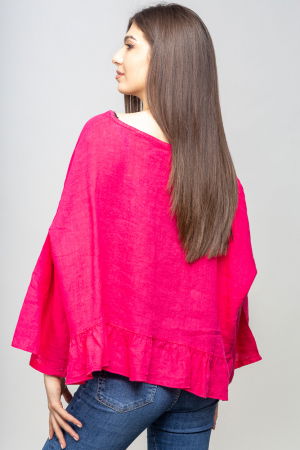 Bluza din in cu volanas, oversize, fucsia [2]