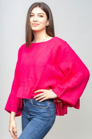 Bluza din in cu volanas, oversize, fucsia [1]