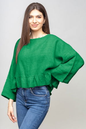 Bluza din in cu volanas, oversize, verde [1]