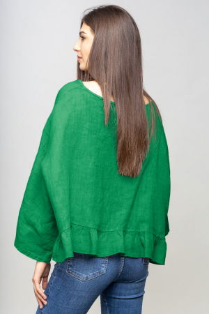 Bluza din in cu volanas, oversize, verde [2]