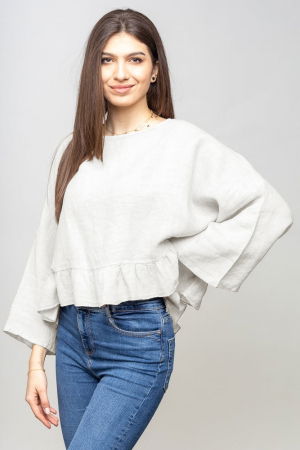 Bluza din in cu volanas, oversize, alba [1]