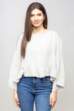 Îmbrăcăminte - Bluza din in cu volanas, oversize, alba