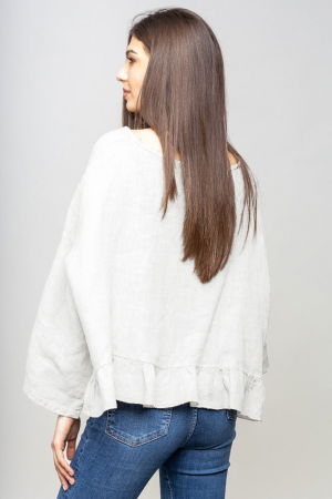 Bluza din in cu volanas, oversize, alba [2]