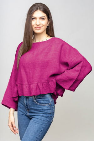 Bluza din in cu volanas, oversize, magenta [1]