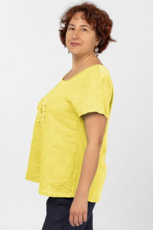 Bluza din in galbena, cu floare si paiete pe piept [1]