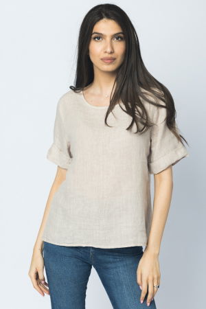 Bluze din In - Bluza din in bej cu nasturi pe spate