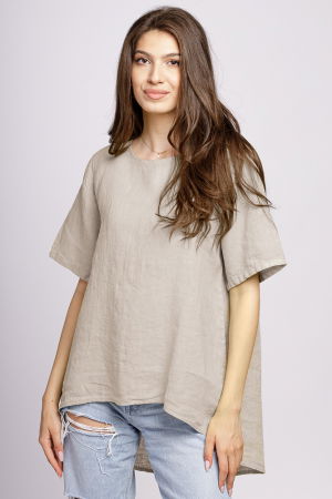 Bluze din In - Bluza din in bej, asimetrica, cu nasturi pe spate