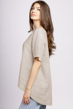 Bluza din in bej, asimetrica, cu nasturi pe spate [1]