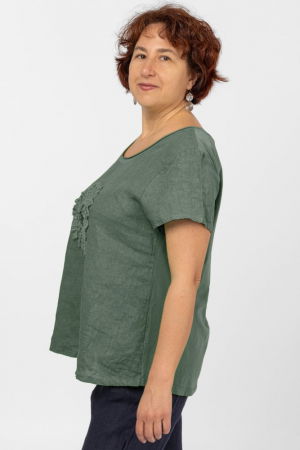 Bluza din in kaki, cu floare si paiete pe piept [1]