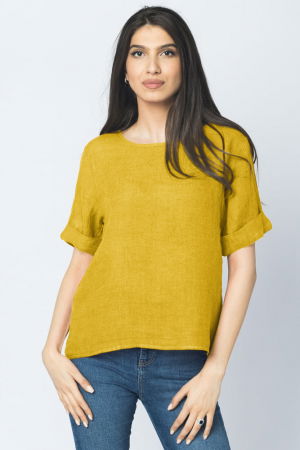 Bluze din In - Bluza din in galben mustar cu nasturi pe spate