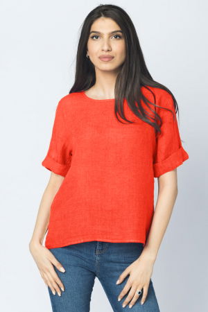 ÎMBRĂCĂMINTE - Bluza din in corai cu nasturi pe spate