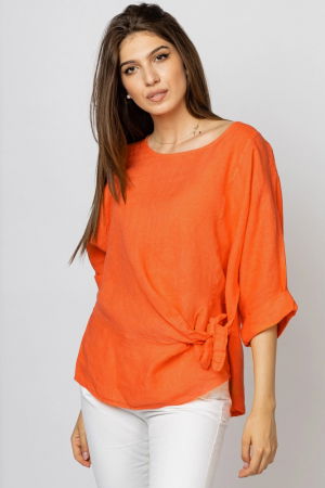 Bluza din in portocalie, masura mare cu nod pe talie [1]