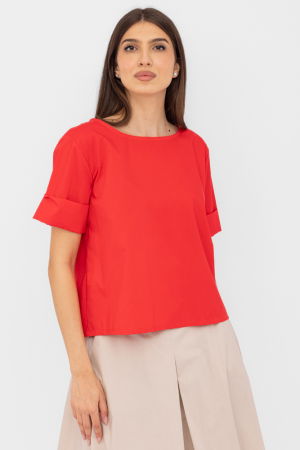 Bluze Casual - Bluza din poplin de bumbac  cu nasturi pe spate, rosie