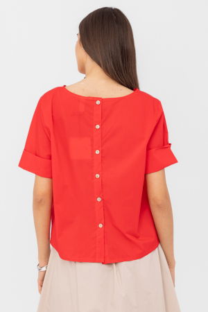 Bluza din poplin de bumbac  cu nasturi pe spate, rosie [1]