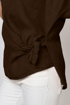 Bluza din in maro inchis masura mare cu nod pe talie [2]