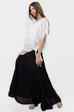 Bluza din in oversize cu funda la spate si volan din matase, alba [3]