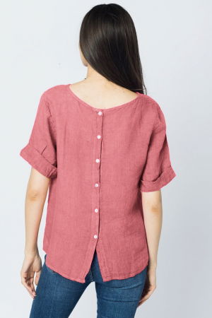 Bluza din in roz inchis cu nasturi pe spate [2]